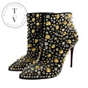 クリスチャンルブタン Christian Louboutin ブーツ ショートブーツ 靴 シューズ レザー ブラック 黒 ゴールド シルバー スタッズ(4)