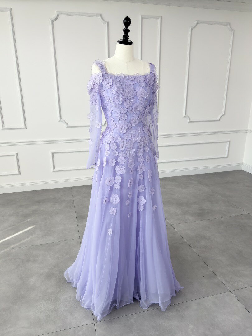 カツラユミ KATURAYUMI スレンダーライン ウェディングドレス パープル 紫 ファーストオーナー 花 カラードレス