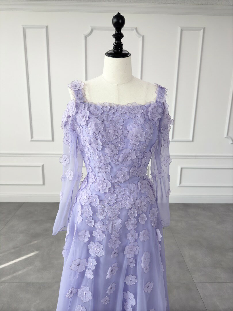 カツラユミ KATURAYUMI スレンダーライン ウェディングドレス パープル 紫 ファーストオーナー 花 カラードレス
