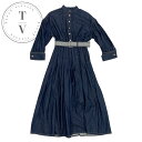 クリスチャンディオール CHRISTIAN DIOR ワンピース コットン ブルー シルバー デニム 半袖 ロゴ ベルト フレアドレス ロング