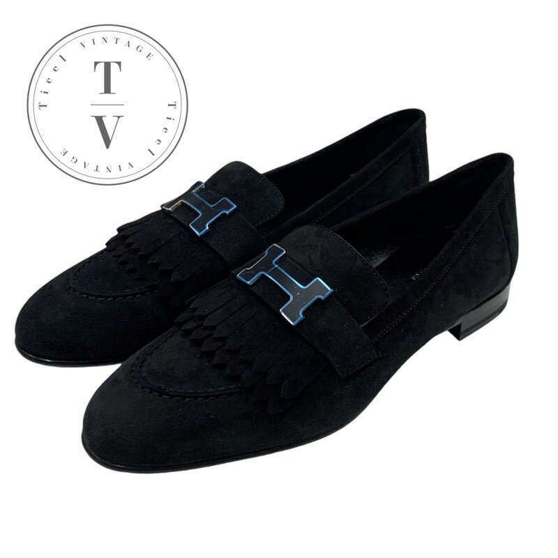 エルメス HERMES ロワイヤル ローファー 革靴 靴 シューズ スエード ブラック 黒 モカシン フラットシューズ H金具 フリンジ