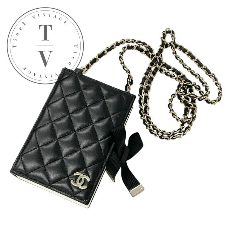 シャネル CHANEL カードケース カード入れ パスケース ブラック ホワイト ゴールド ココマーク ロゴ マトラッセ ショルダーチェーン