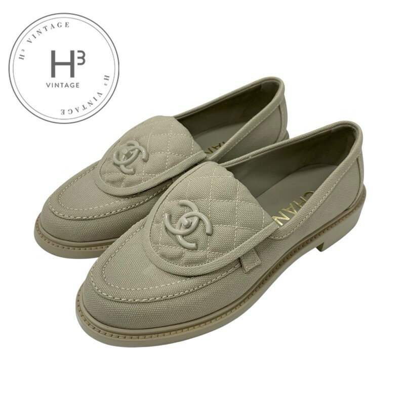 シャネル CHANEL ローファー 革靴 靴 シューズ ファブリック ベージュ ココマーク ターンロック フラットシューズ