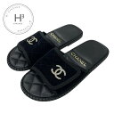 シャネル CHANEL サンダル 靴 シューズ ベロア ブラック 黒 シルバー マトラッセ ココマーク ラインストーン フラット ミュール