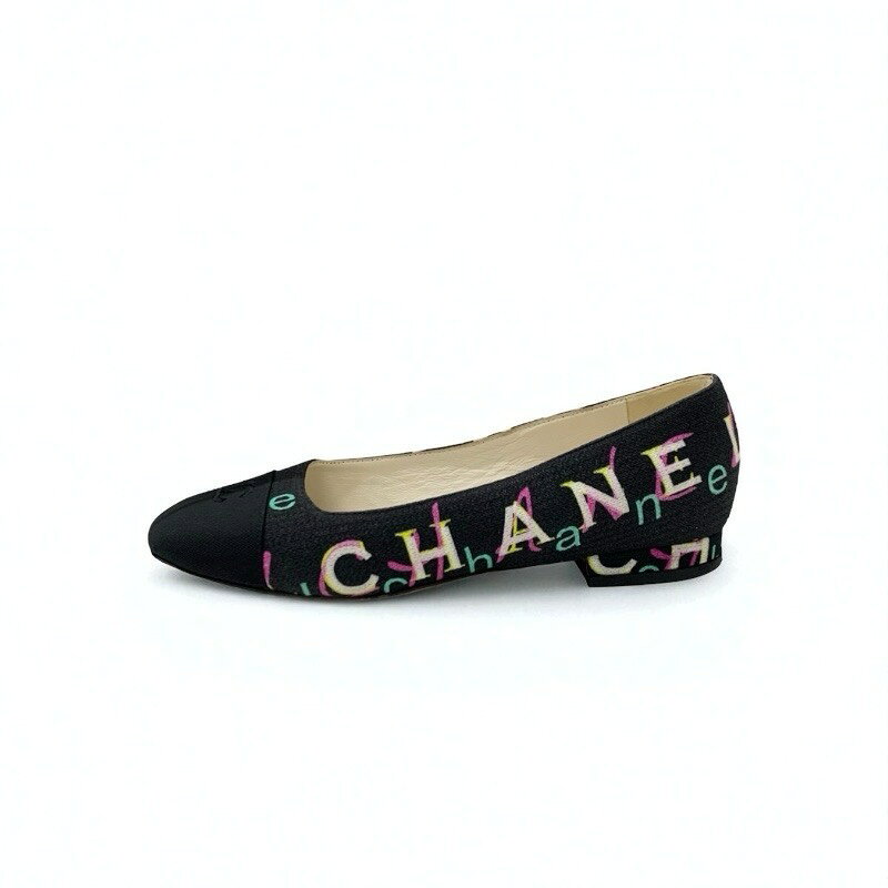 シャネル CHANEL フラットシューズ 靴 シューズ ファブリック ブラック マルチカラー ココマーク フラットパンプス