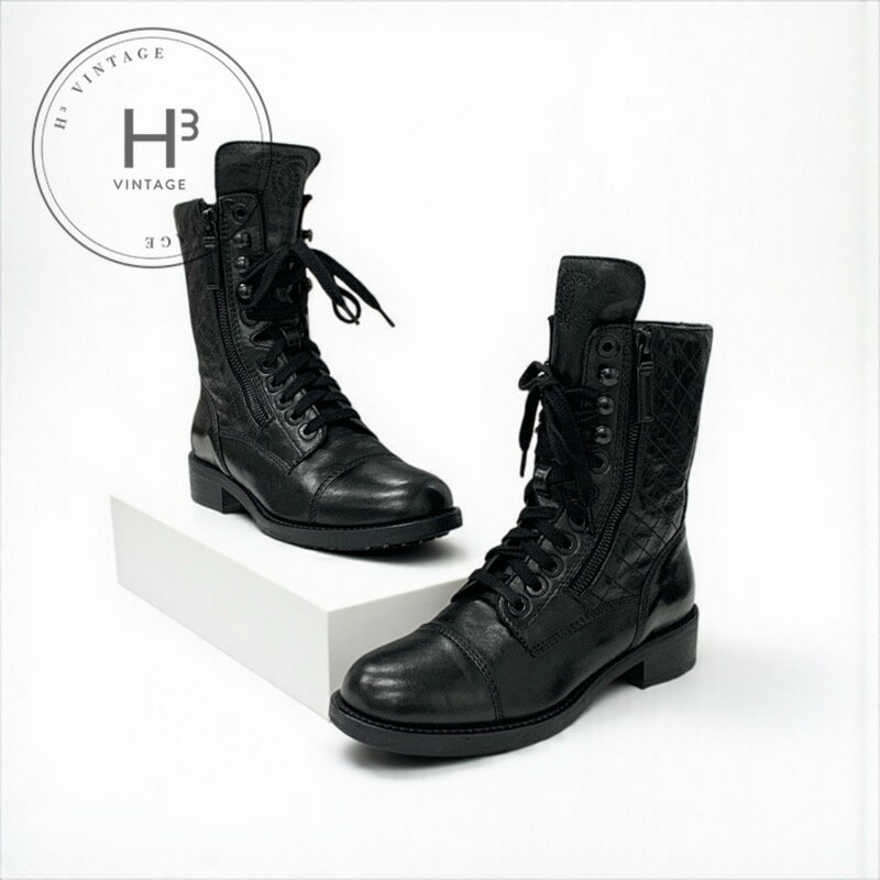 シャネル CHANEL ブーツ ショートブーツ 靴 シューズ レザー ブラック ココマーク マトラッセ ロゴ レ..