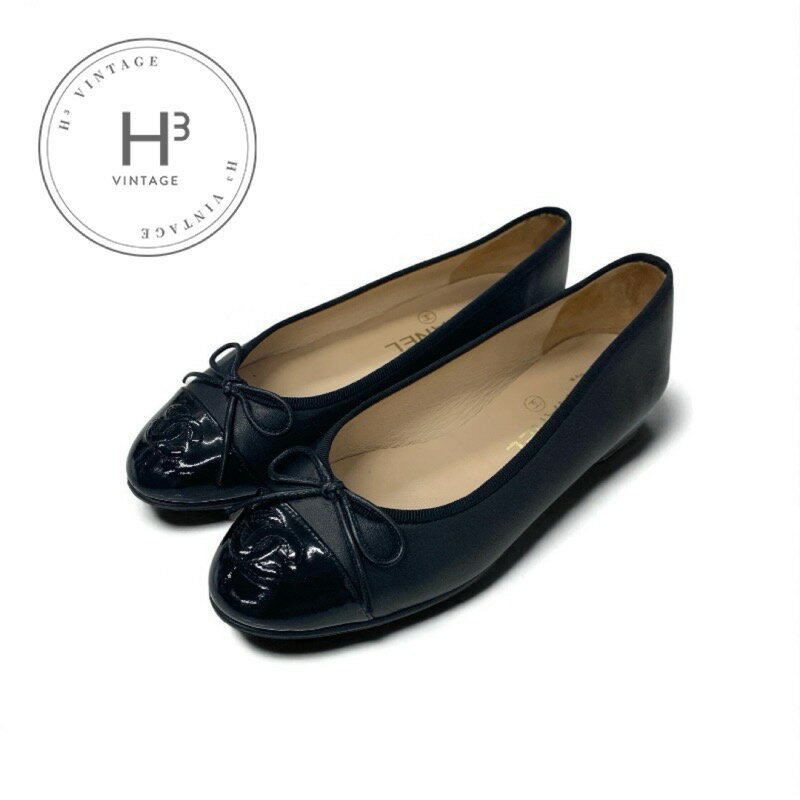 シャネル CHANEL フラットシューズ 靴 シューズ レザー パテント ブラック 黒 ココマーク リボン バレリーナ バレエシューズ
