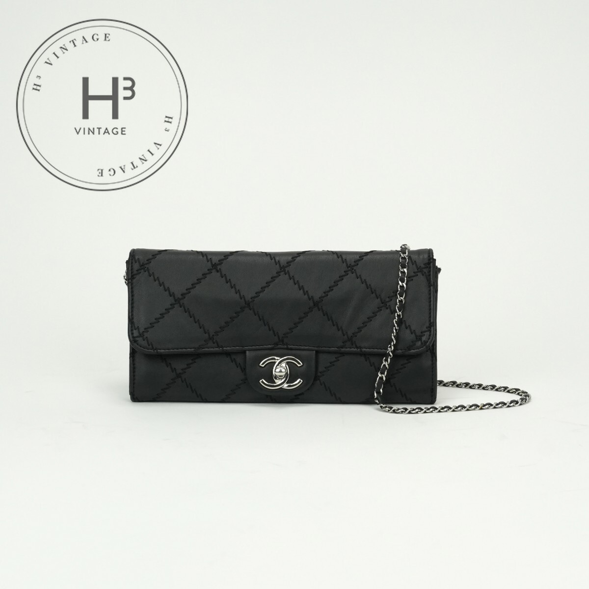 シャネル CHANEL ウルトラステッチ バッグ ショルダーバッグ ラムスキン ブラック Black 黒 シルバー金具 シャネル　ウルトラステッチ　ラムスキン　チェーンウォレット(4)