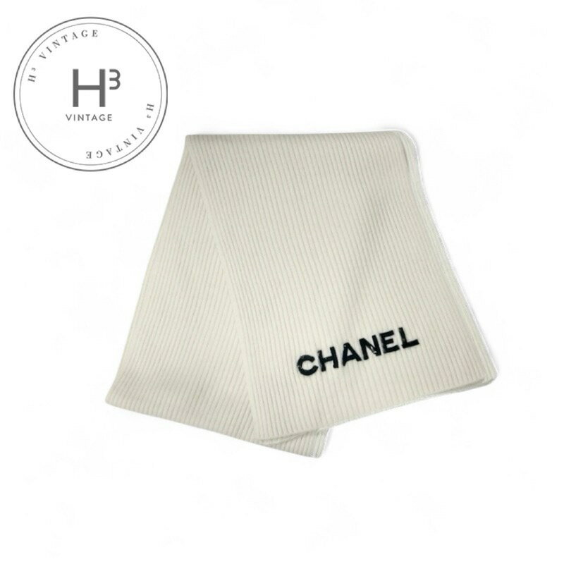 シャネル CHANEL マフラー カシミヤ ホワイト 白 ロゴ スパンコール