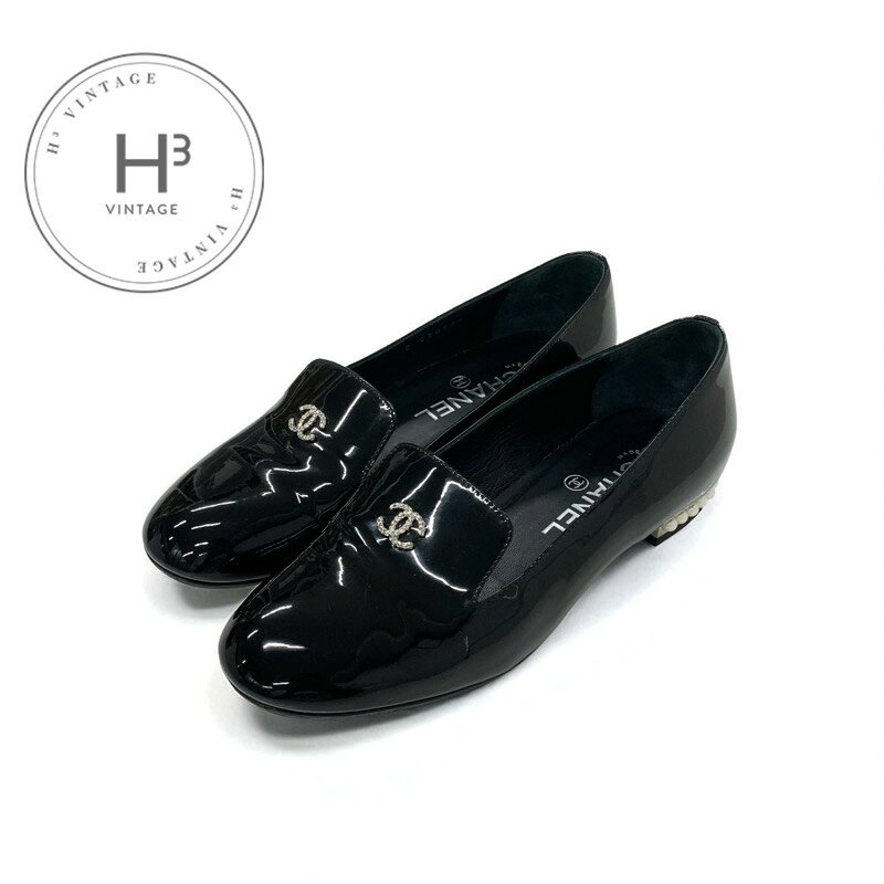 シャネル CHANEL フラットシューズ 靴 シューズ パテント ブラック 黒 ココマーク パール オペラシューズ