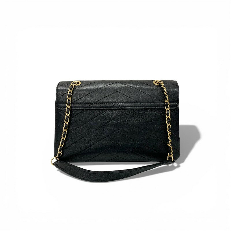 シャネル CHANEL バッグ ショルダーバッグ レザー ブラック ゴールド ターンロック ココマーク シェブロン Vステッチ ダブルチェーン