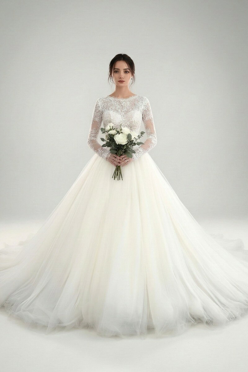ガリアラハヴ Galia Lahav コリーナ Corina プリンセスライン ウェディングドレス ホワイト 白 ロングスリーブ　レース　チュール　刺繍