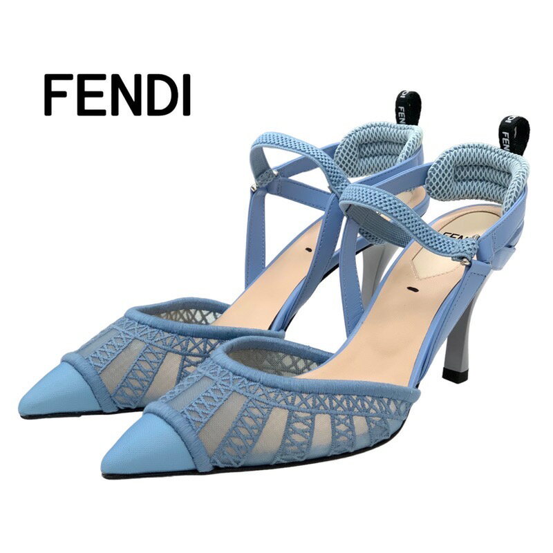 フェンディ FENDI パンプス サンダル コリブリ レース ファブリック スリングバック ブルー ギフト プレゼント 送料無料