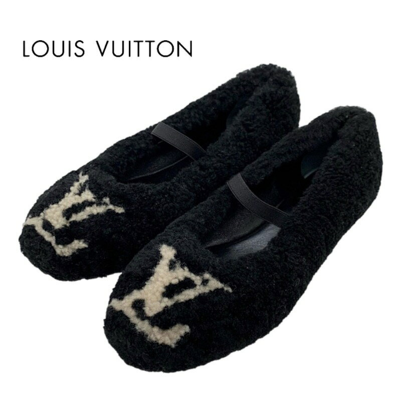 ルイヴィトン LOUIS VUITTON ポピライン フラットシューズ バレエシューズ 靴 シューズ ボア LV ムートン ブラック ギフト プレゼント 送料無料