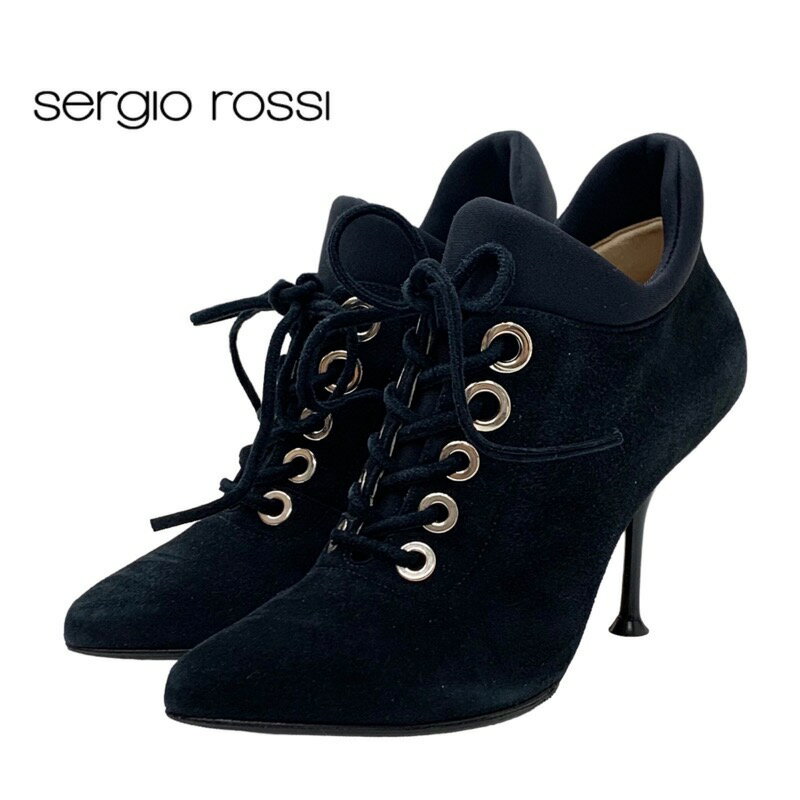セルジオロッシ sergio rossi ブーツ ショートブーツ ブーティ レースアップ スエード ブラック ギフトプレゼント 送料無料