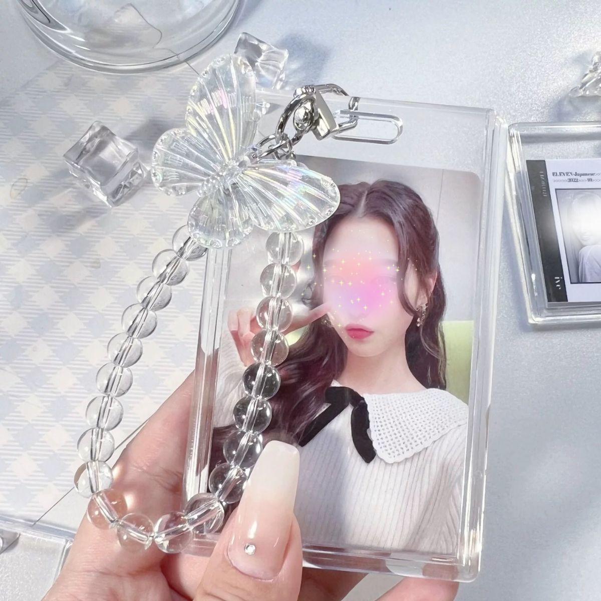 蝶々トレカホルダー バタフライチャーム付き クリア 透明 オシャレ 可愛い かわいい かっこいい トップ..