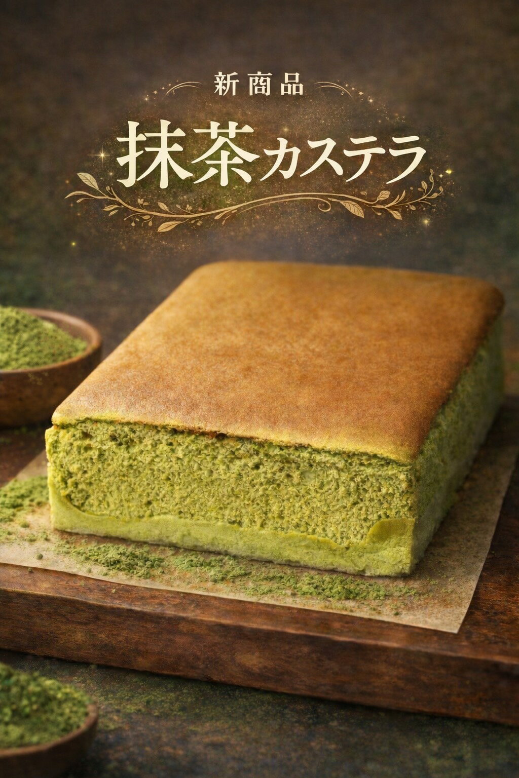 〔米粉の台湾カステラ(有機抹茶）1/4カット〕カステラ 台湾カステラ 米粉パン グルテンフリー 米粉 ベーグル 米粉パン冷凍 アレルギー スライス 冷凍 急速 焼きたて 小麦不使用 おやつ ごほうび カット 有機抹茶