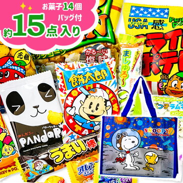 レッスンバッグ付お菓子詰合せ スヌーピー{お菓子 駄菓子 詰め合わせ キャラクター PEANUTS ギフト 誕生日 子ども会 施設}[子供会 保育園 幼稚園 景品 イベント お祭り プレゼント 人気]【色柄指定不可】【不良対応不可】