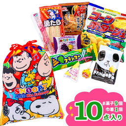 駄菓子の詰め合わせ（500円程度） 大判巾着袋付お菓子詰合せ スヌーピー{お菓子 駄菓子 詰め合わせ キャラクター PEANUTS ギフト 誕生日 子ども会 施設}[子供会 保育園 幼稚園 景品 イベント お祭り プレゼント 人気]【色柄指定不可】【不良対応不可】