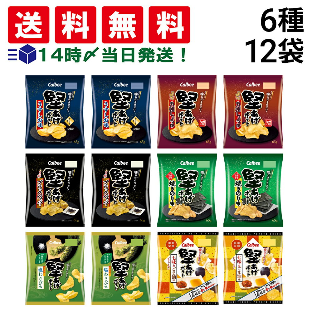 【 送料無料 あす楽 】 ポテトチップス カルビー 堅あげポテト スナック 菓子 6種 食べ比べ 詰め合わせ セット うすしお ブラックペッパー 九州しょうゆ 焼きのり ゆず塩レモン だだちゃ豆（計12袋） まとめ買いのサムネイル