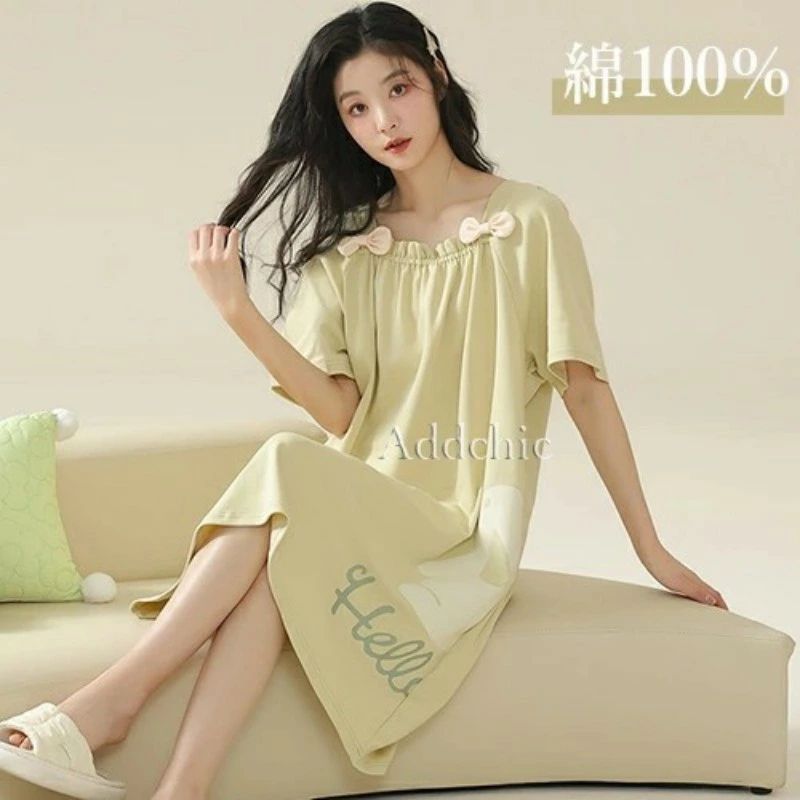 【綿100% 】パジャマ ワンピース レディース 半袖 ルームウェア 部屋着 寝巻 ナイトウェア ゆったり 春夏 女性 コットン 綿 やさしい リ