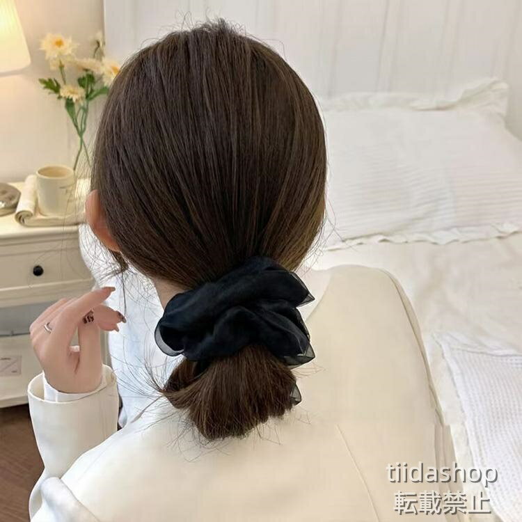 Rakuten - ヘアゴム シュシュオーガンジー 無地 シンプル 小さめ リボン ヘアアクセサリー 髪留め オフィス パーティーヘアアレンジ レディース 大人