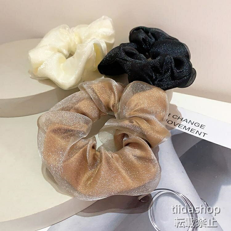Rakuten - JSfashionシュシュ ヘアゴム 全3色 オーガンジー風 黒シンプル オフィス ヘアアクセサリー デイリー 髪留め パーテ ヘアアレンジ