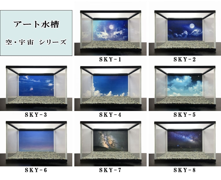 水槽 アクアリウム アート水槽 【空・宇宙シリーズ】 幅60×奥行30×高さ36cm おしゃれ デザイン ガラス水槽 水槽アート バックスクリーン 背景 レイアウト 水槽内装 装飾 インテリア 60cm