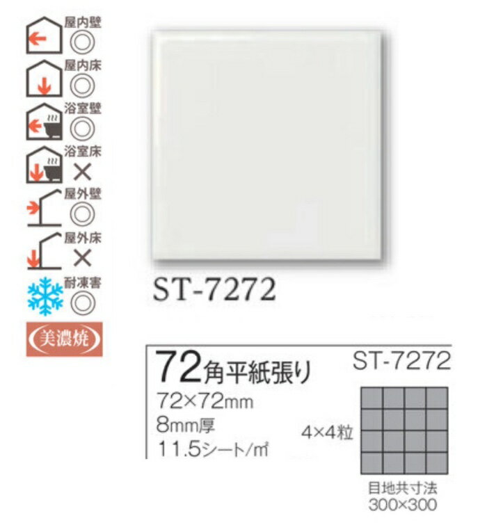 72mm角 白ツヤあり タイル 1シート(16個付き表紙張りシート) ST-7272 WHITE TILE S...