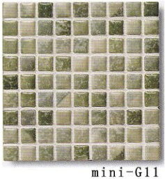 15角 モザイクタイル　レトロラスティック　緑系ミックス　1シート(324粒）単位の販売　大理石調