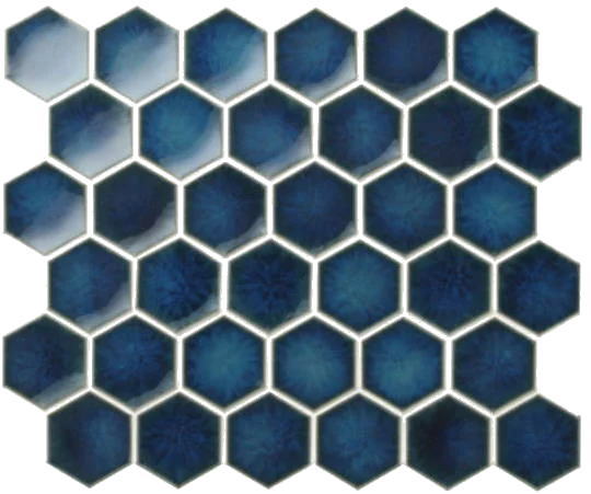 六角モザイクタイル シート　ヘキサグレイズ 磁器 ダークブルー。和風。トイレ・玄関・浴室（風呂）洗面所のDIYリフォームにOK。艶と色の濃い和風タイル。壁インテリア建材・日本製・美濃焼・耐凍害　モザイクタイル