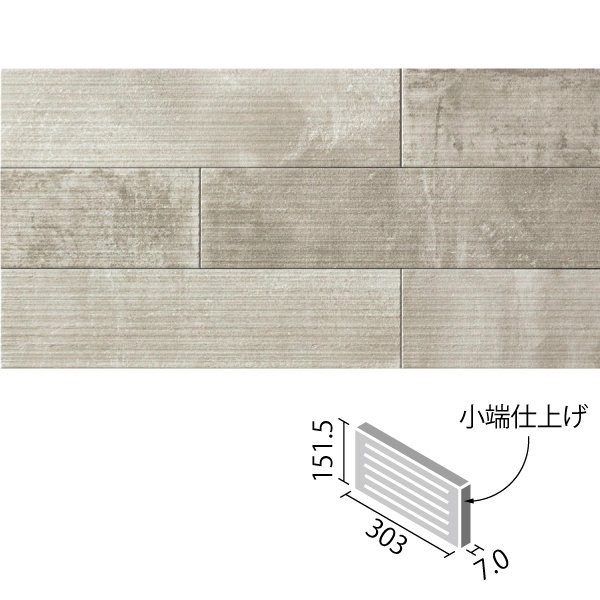 カラー：グレー品番：ECP-3151T/RGC1A(R)目地共寸法：303×151.5mm実寸法：302×150.5mm厚さ：7.0mmあたり枚数：6.8枚/m入数：26枚/ケース推奨施工箇所：屋内壁推奨工法：全面接着剤張り工法(5mmクシ...