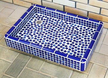 ガーデンシンク タイル 流し台 昭和レトロ 大型ガーデンパン タイル洗面台 Mサイズ 0204 ルリ ペットのシャンプに最適です 手作り 懐かしくてレトロ お洒落 エクステリア