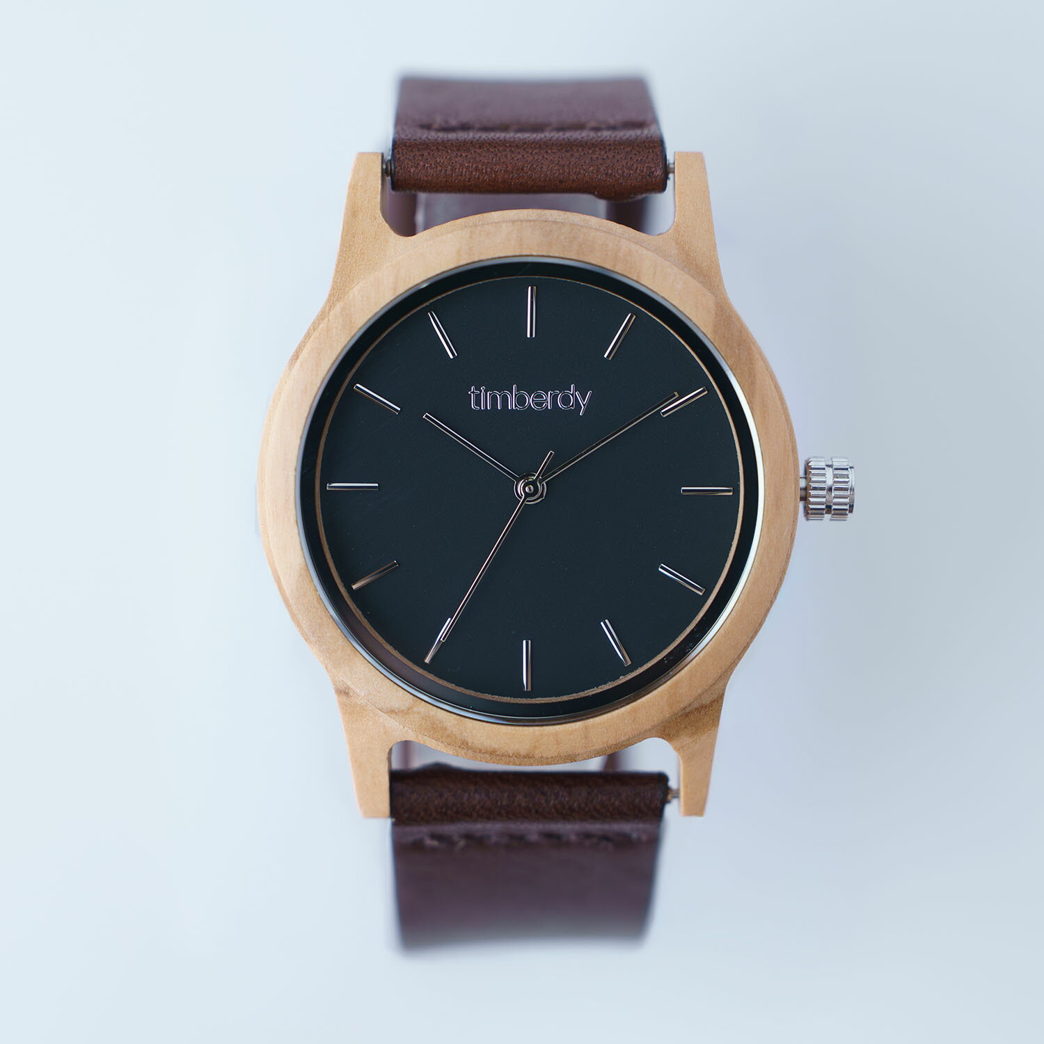 樂天商城 - オリーブの木製腕時計 timberdy2.0 ブラックシルバー 栃木レザー ブラウン 男女兼用 電池時計