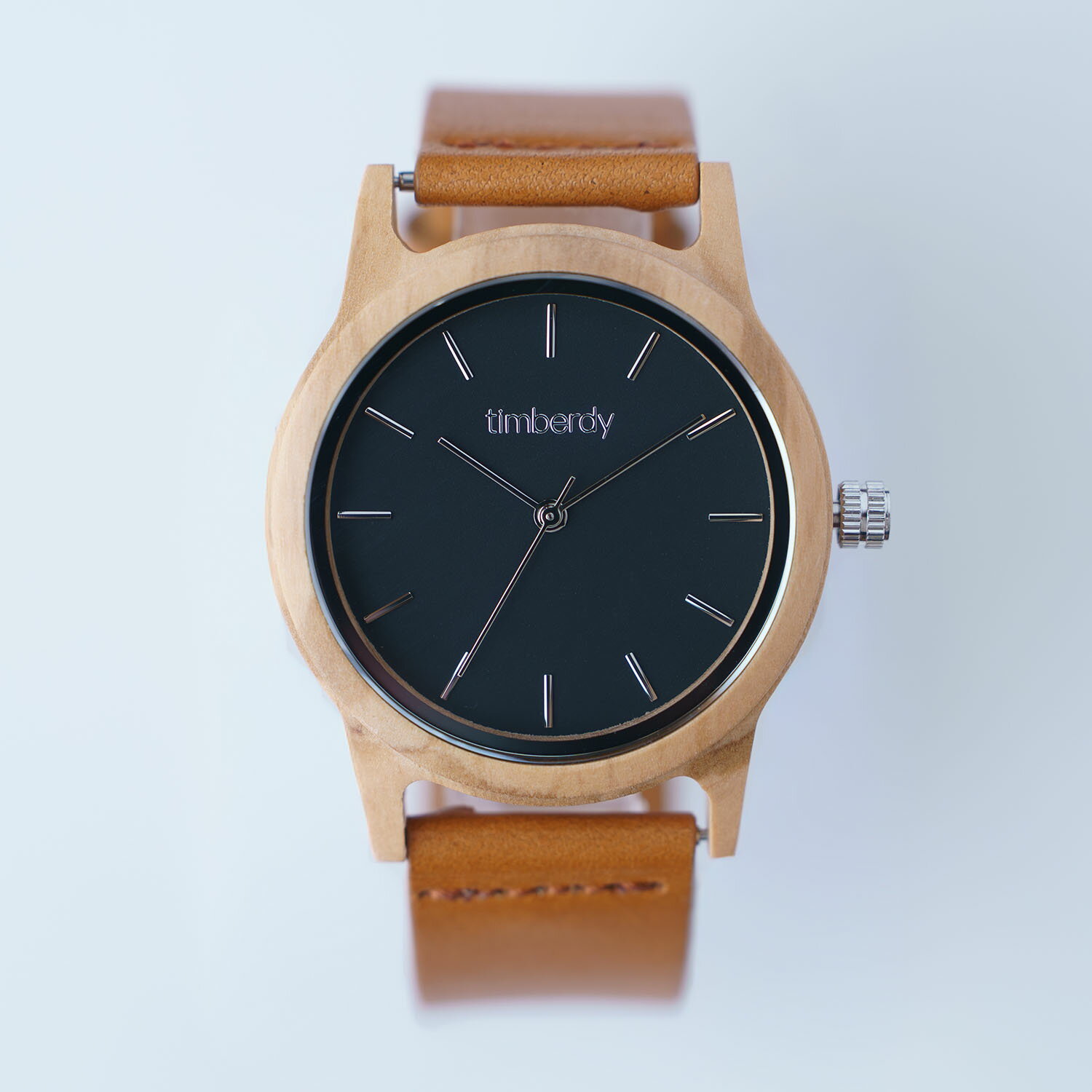 樂天商城 - オリーブの木製腕時計 timberdy2.0 ブラックシルバー 栃木レザー キャメル 男女兼用 電池時計