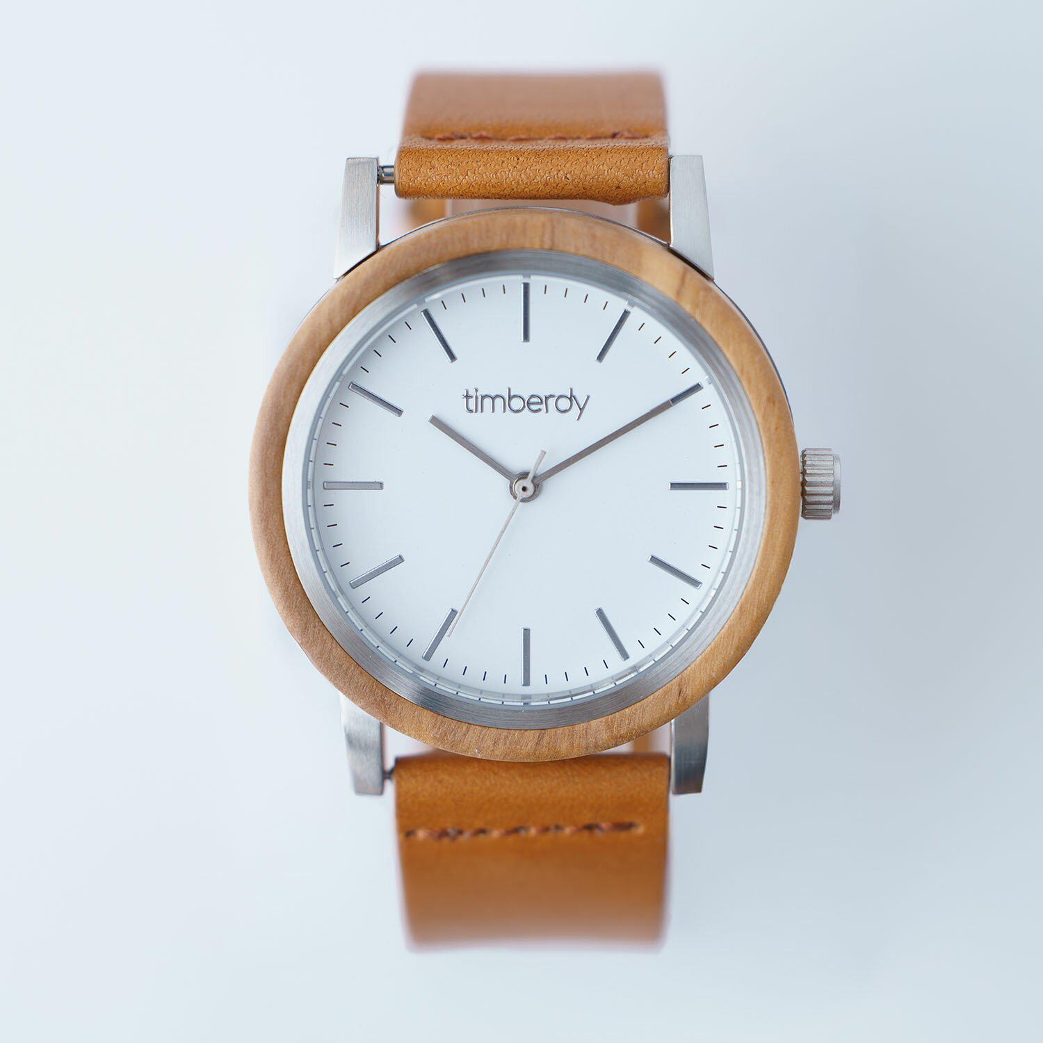樂天商城 - オリーブの木製腕時計 timberdy3.0 ホワイトシルバー 栃木レザー キャメル 男女兼用 電池時計 3気圧防水