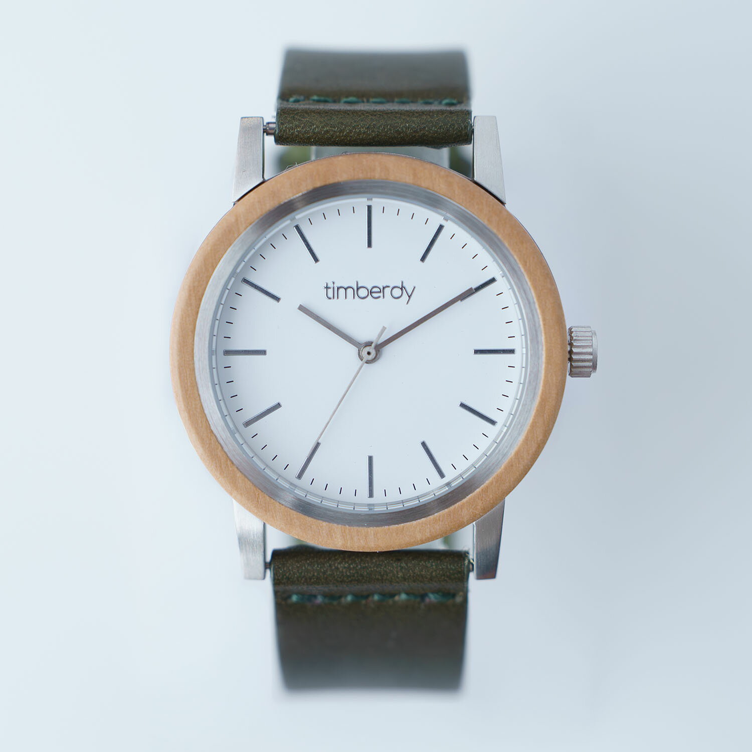 樂天商城 - オリーブの木製腕時計 timberdy3.0 ホワイトシルバー 栃木レザー オリーブ 男女兼用 電池時計 3気圧防水