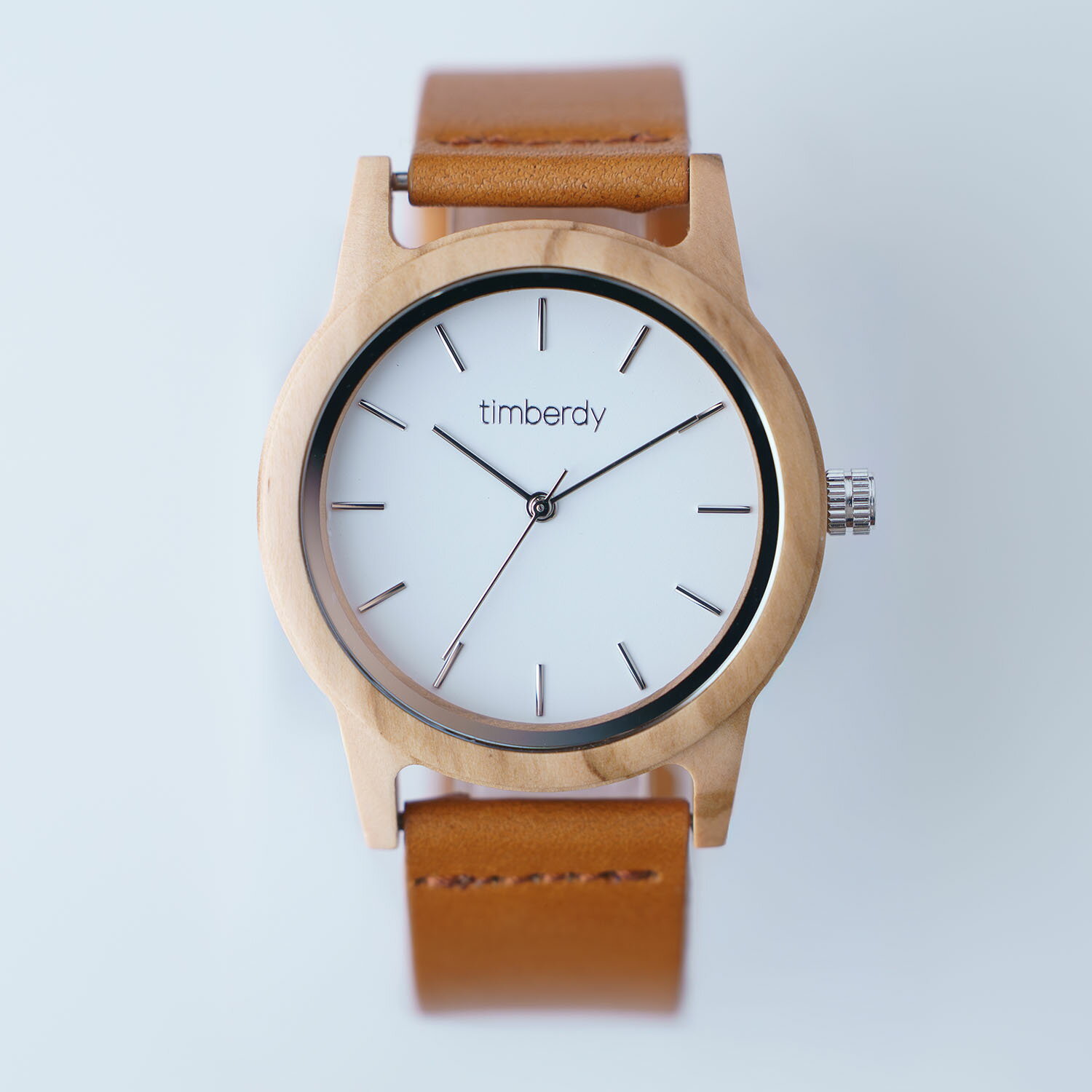 樂天商城 - オリーブの木製腕時計 timberdy2.0 ホワイトシルバー 栃木レザー キャメル男女兼用 電池時計
