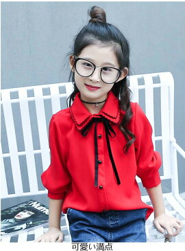 新作 韓国子供服 女の子 ブラウス・シャツ 春秋着 韓国子供服 春 女の子 シャツ リボン付きブラウス 長袖 シャツ ップスキッズ キッズ 女の子 レジャーTシャツ 春 入園 入学 卒業式 発表会フォーマル ホワイト レッド 120cm 130cm 140cm 150cm 160cm 170cm