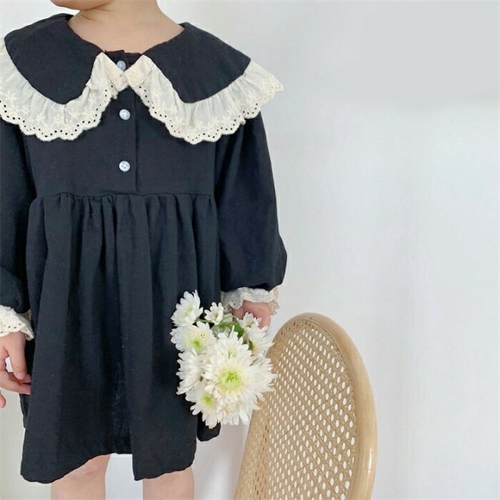 ワンピース 子供 女の子 春 秋 薄手 2カラー キッズ レース襟ワンピース 韓国子供服 80cm〜120cm