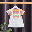 【期間限定1980円→1680円】 Tシャツ ベビー キッズ サロペット風 Tシャツ 重ね着風 フェイクレイヤード チュニック シャツ 半袖 キッズ ワンピース...