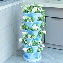6段垂直ガーデンプランター ホイール付き 3バルブ 4バルブ プラスチック 積み重ね可能 イチゴ植栽ポット 屋内屋外用 庭の植木鉢 ガーデンタワー 花、野菜、ハ...