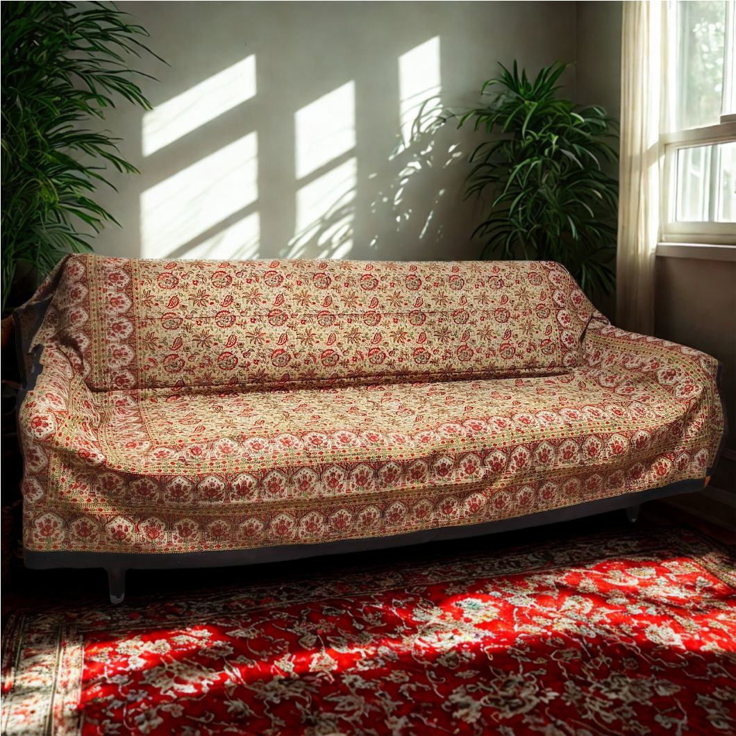 インド綿 マルチカバー ブロックプリント ソファカバー テーブルクロス ベッドカバー カーテン マルチクロス エスニック [2]