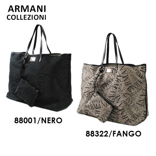 ARMANI COLLEZIONI バッグ アルマーニ コレッツォーニ トートバッグ YAW187 YD242 ロゴグラム ミニ ポーチ付き 88001 NERO 黒 ブラック 88322 FANGO グレー レザー ポリエステル レディース ハンドバッグ 【送料無料（※北海道・沖縄は配送不可）】