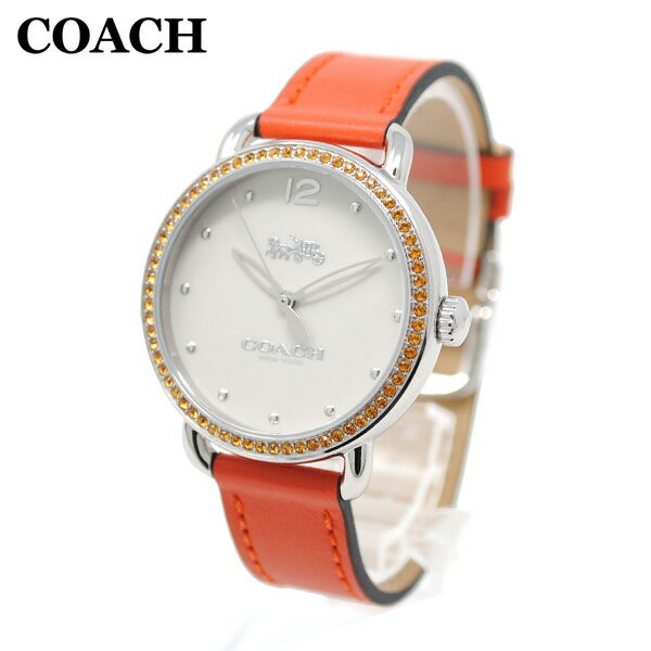 コーチ 腕時計（レディース） コーチ 腕時計 レディース 14502880 COACH DELANCEY デランシー シルバー/オレンジ レザー 時計 ウォッチ 【送料無料（※北海道・沖縄は配送不可）】