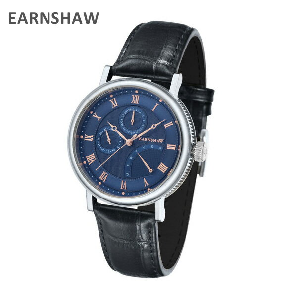 EARNSHAW アーンショウ 時計 腕時計 ES-8101-02 レザー ブラック/シルバー/ブルー メンズ ウォッチ クォーツ 【送料無料(※北海道・沖縄は配送不可)】