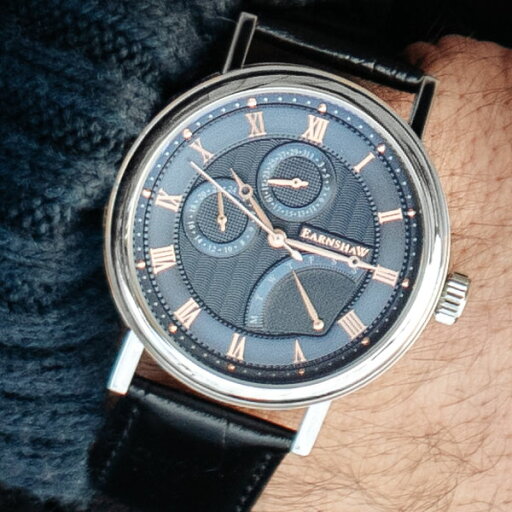 EARNSHAW アーンショウ 時計 腕時計 ES-8101-02 レザー ブラック/シルバー/ブルー メンズ ウォッチ クォーツ 【送料無料(※北海道・沖縄は配送不可)】