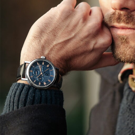 EARNSHAW アーンショウ 時計 腕時計 ES-8101-02 レザー ブラック/シルバー/ブルー メンズ ウォッチ クォーツ 【送料無料(※北海道・沖縄は配送不可)】