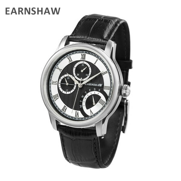 EARNSHAW アーンショウ 時計 腕時計 ES-8104-01 レザー ブラック/シルバー メンズ ウォッチ クォーツ 【送料無料(※北海道・沖縄は配送不可)】