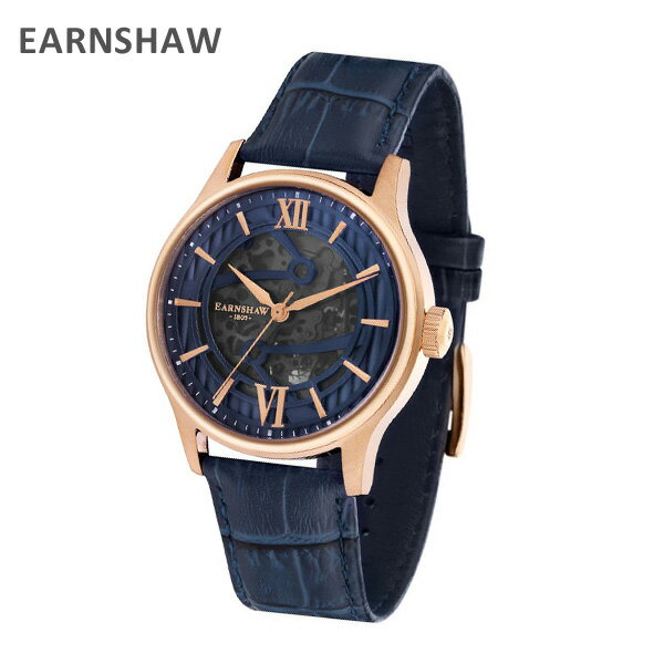 EARNSHAW アーンショウ 時計 腕時計 ES-8801-03 レザー ネイビー/ピンクゴールド メンズ ウォッチ 自動巻き【送料無料(※北海道・沖縄は配送不可)】
